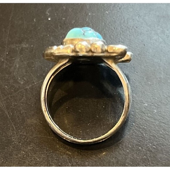 Navajo Sterling Turquoise Nugget Ring Pinkie- 4.7g - Size 3.5 Signed LH - Picture 2 of 4